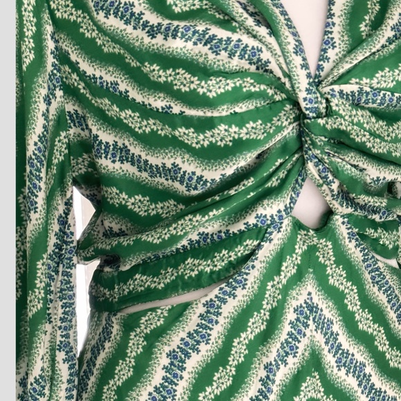 Sandro Agnetta Maxi Dress Cut Out Details 3/4 Sleeve Green Viscose Bias Cut - Picture 9 of 16
